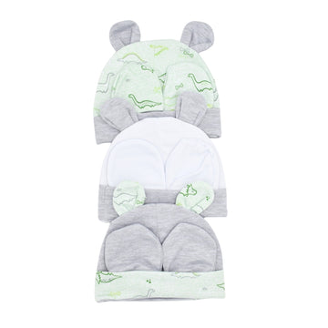 Set De 3 Gorros + 3 Manoplas Estampadas
