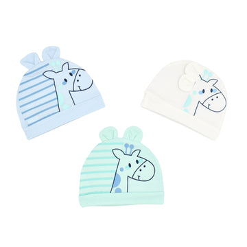 Set De Gorros X3 Orejitas Estampado Jirafa