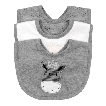 Babero Doble Faz Gris con Tela Toalla Bordada 25 x 20 cm