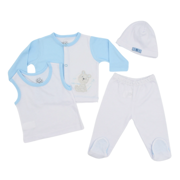 Set de Primer Día 4 Piezas Oso Blanco Azul