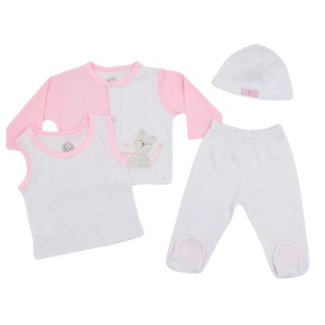Set de Primer Día 4 Piezas Oso Blanco Rosado