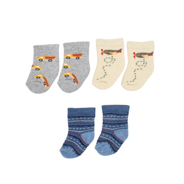 Set De Medias Estampado Avioncito X3 Para Bebe Niño 0 Meses