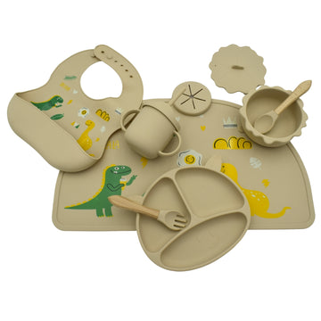Vajilla En Silicona 10 Piezas Con Estampado Dinosaurios