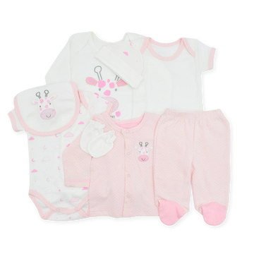 Set De Primer Día 8 Piezas Jirafa Rosado con Blanco
