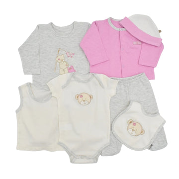 Set De Primer Dia 7 Piezas Estampado Oso Rosado