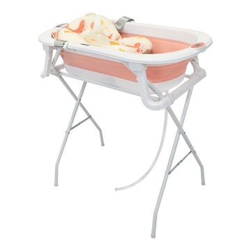 Bañera Plegable Con Soporte Metálico Y Cojín Rosado Stand
