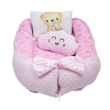 Nido Antirreflujo para Bebé Rosado con Almohada Diseño de Ositos y Almohada Nube en Burbuja