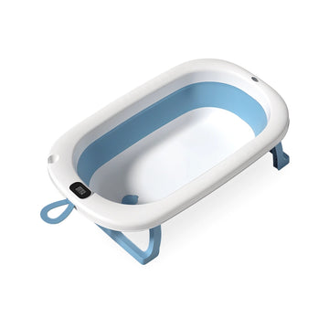 Bañera Plegable para Bebé con Drenaje y Termómetro Azul