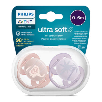 Chupo De Entretención Ultra Soft Avent Elefante-palmera - Violeta-Rosa 0-6M+