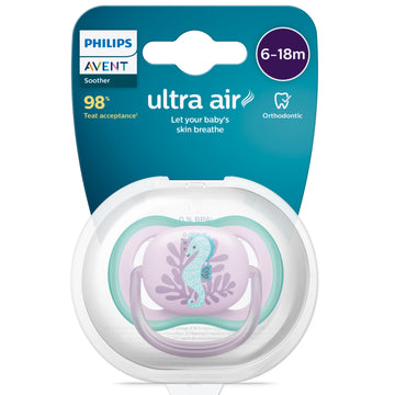 Chupo De Entretención Ultra Air Avent Caballo De Mar Violeta 6-18M+