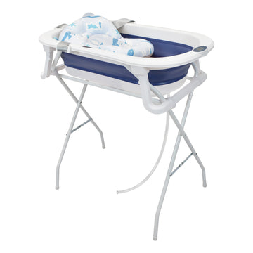 Bañera Plegable Con Soporte Metálico y Cojín Azul Stand