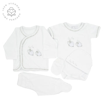 Set Primer Día 5 Piezas Bordado Ovejita Gris