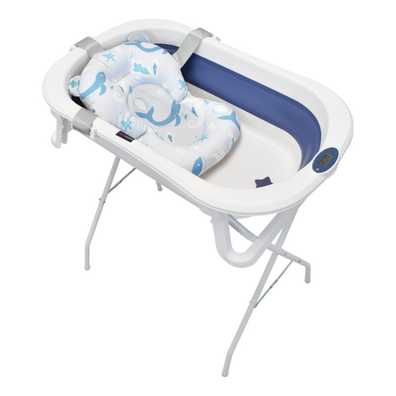 Bañera Plegable Con Soporte Metálico y Cojín Azul Stand