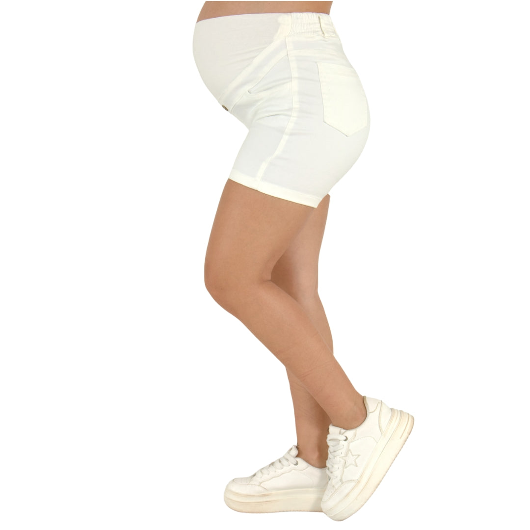 Short Materno En Drill Blanco