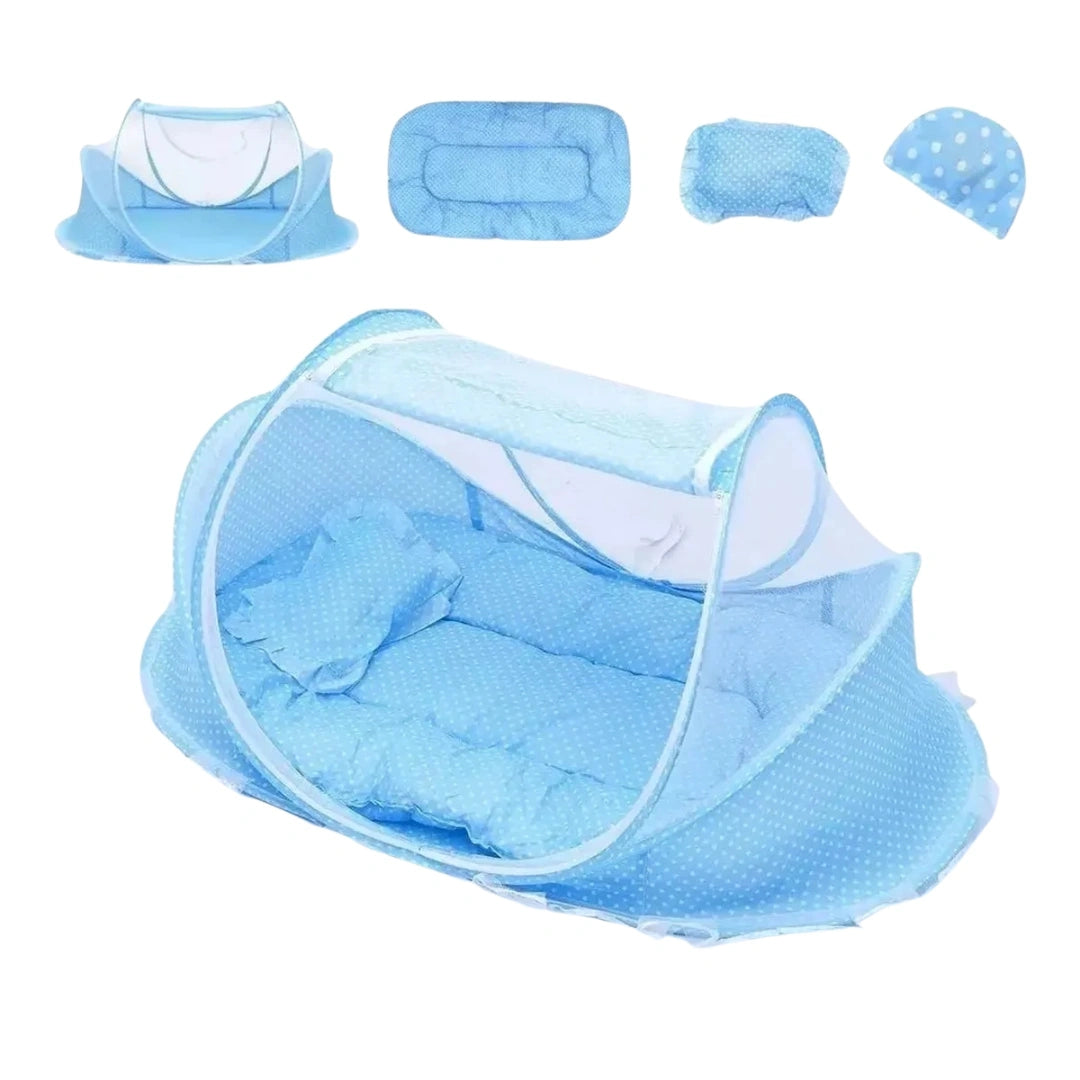 Mosquitero Cuna Portatil Con Colchoneta Y Almohada Azul