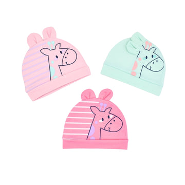 Set De Gorros X3 Orejitas Estampado Jirafa