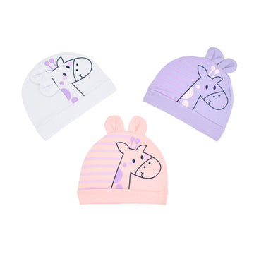 Set De Gorros X3 Orejitas Estampado Jirafa