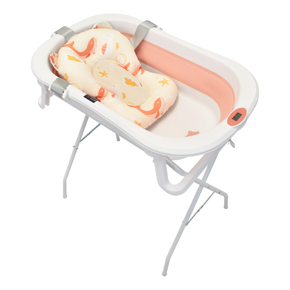 Bañera Plegable Con Soporte Metálico Y Cojín Rosado Stand