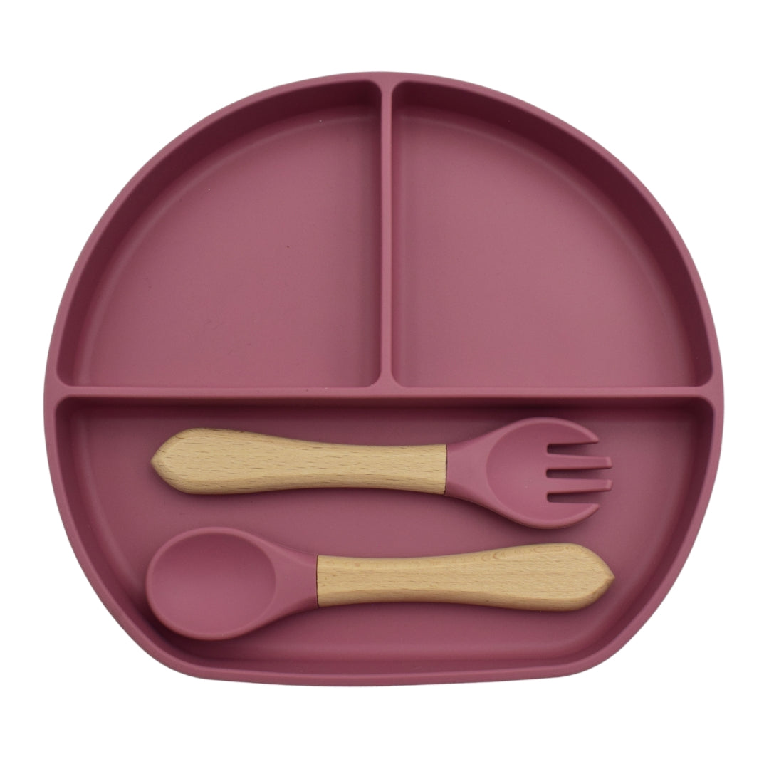 Set de Plato Silicona con  Cubiertos