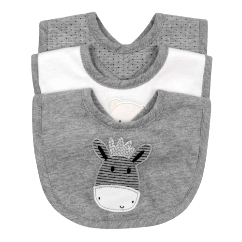 Babero Doble Faz Gris con Tela Toalla Bordada 25 x 20 cm