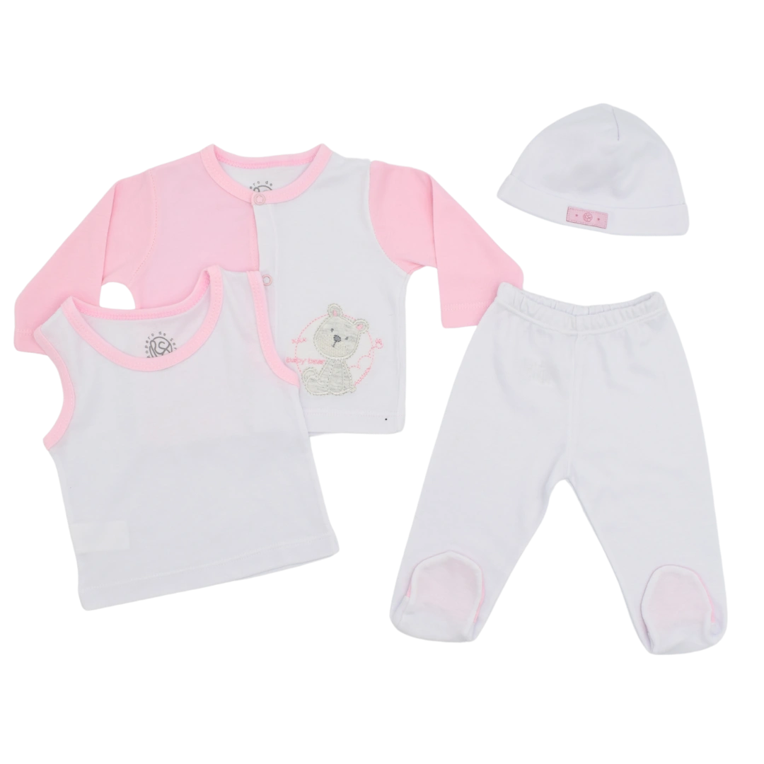 Set de Primer Día 4 Piezas Oso Blanco Rosado