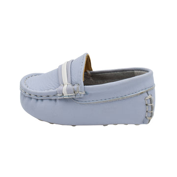 Zapato Mocasín En Cuero Praga Celeste