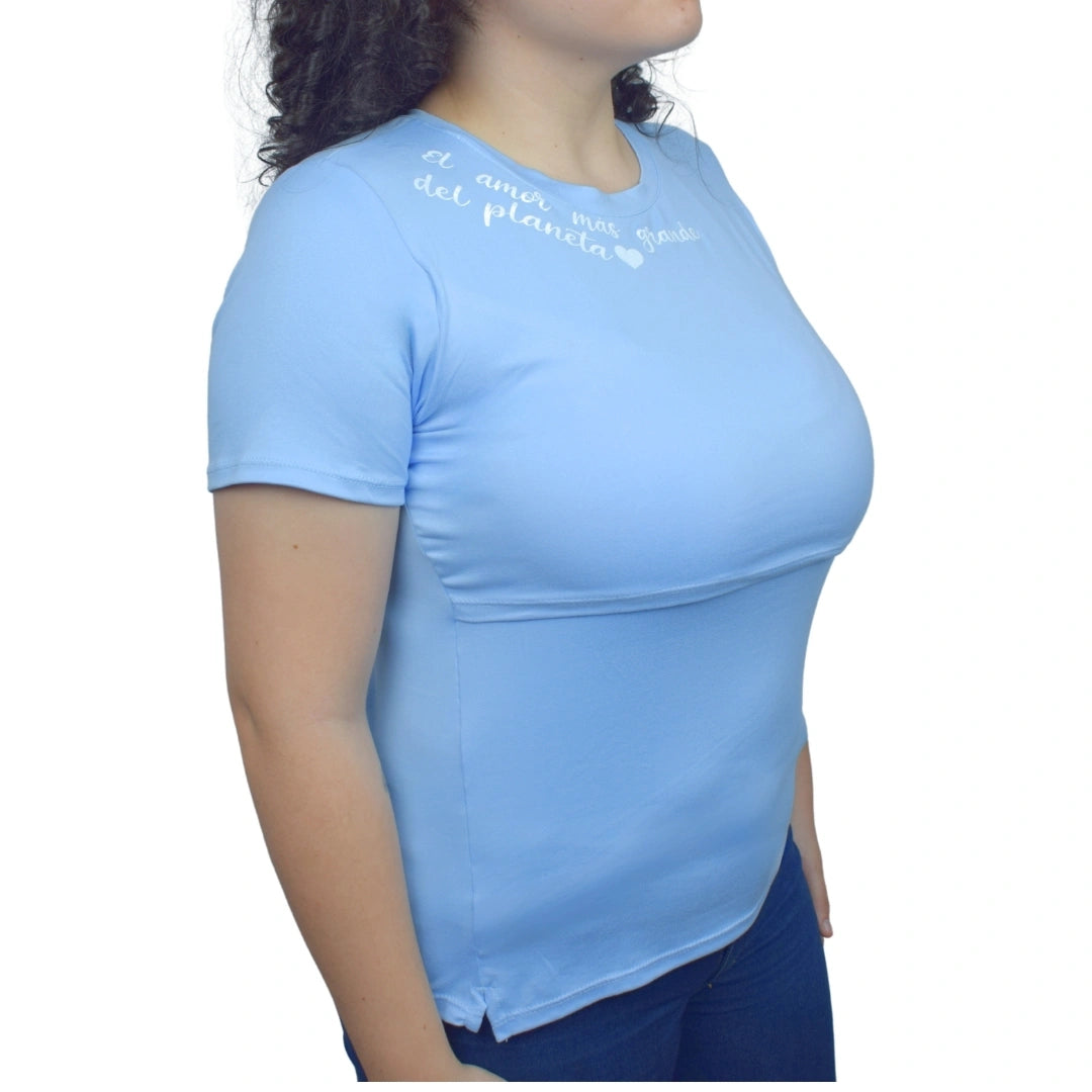 Blusa Materna Mensaje Celeste