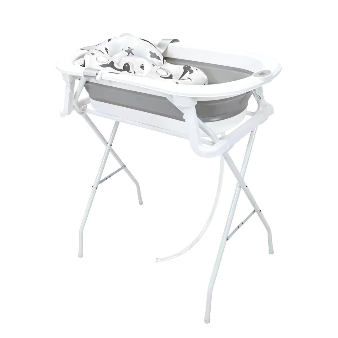 Bañera Plegable Con Soporte Metálico Y Cojín Gris Stand