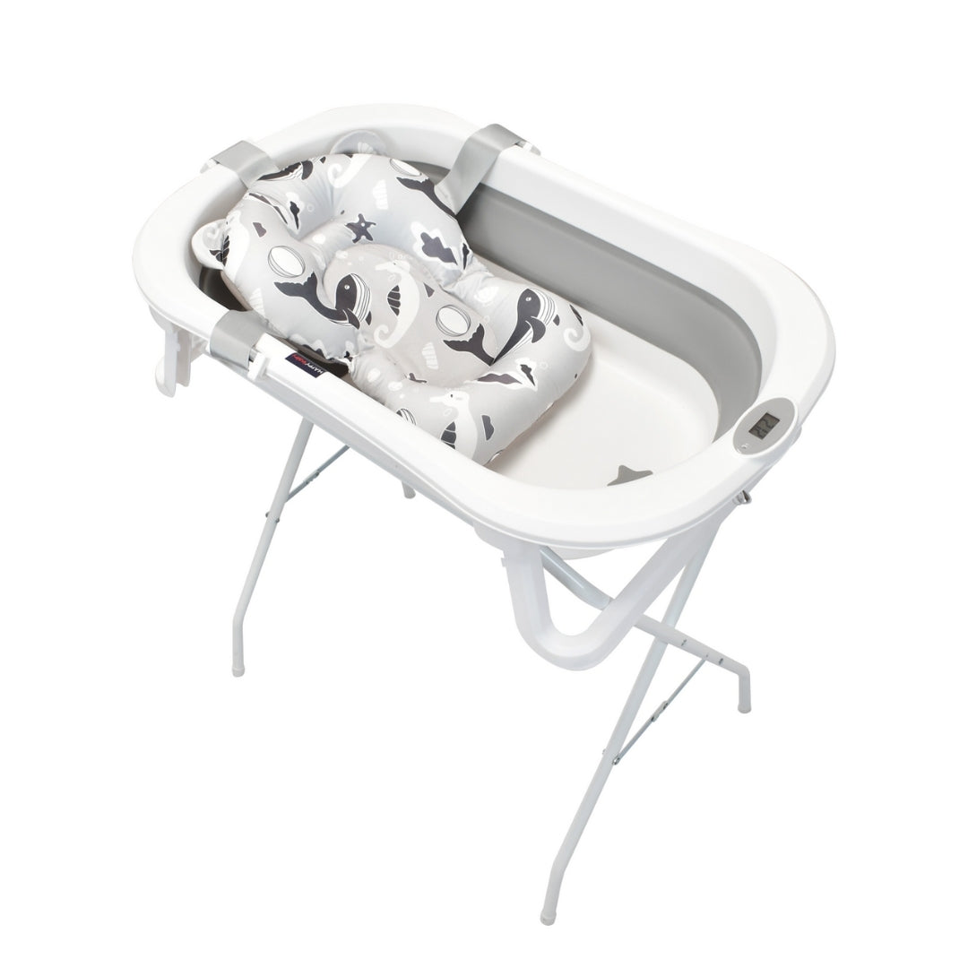 Bañera Plegable Con Soporte Metálico Y Cojín Gris Stand