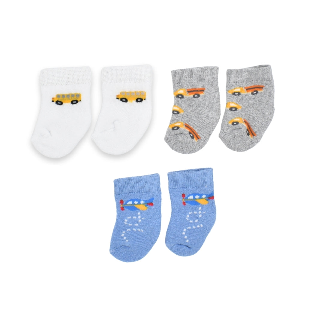 Set De Medias Estampado Avioncito Y Carrito  X3 Para Bebe Niño 0 Meses