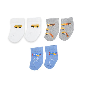 Set De Medias Estampado Avioncito Y Carrito  X3 Para Bebe Niño 0 Meses