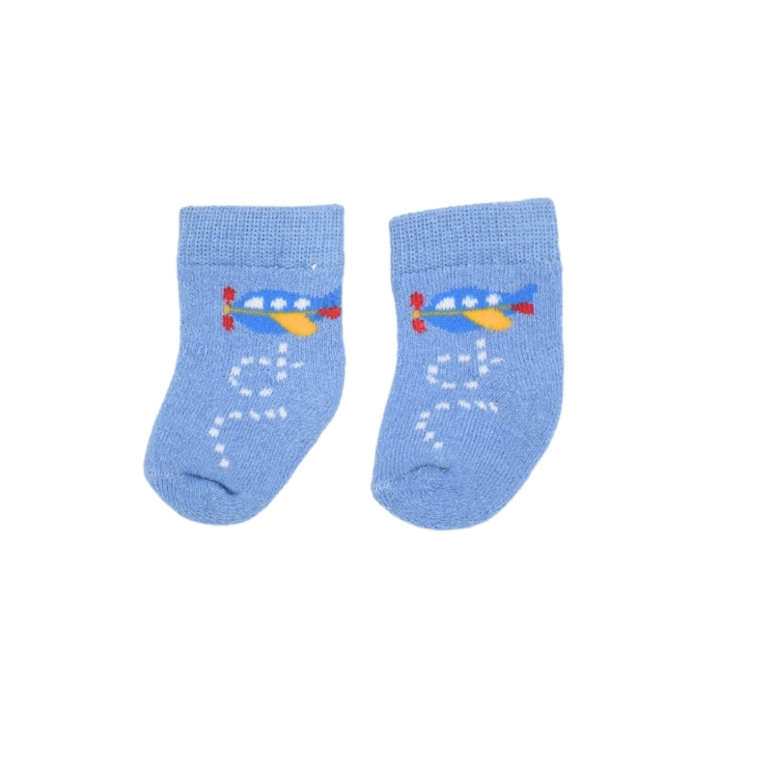 Set De Medias Estampado Avioncito Y Carrito  X3 Para Bebe Niño 0 Meses
