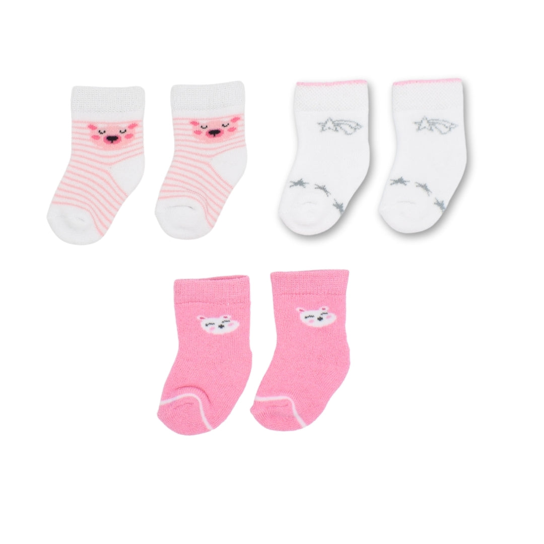 Set De Medias Estampado Osa X3 Para Bebe Niña 6 Meses
