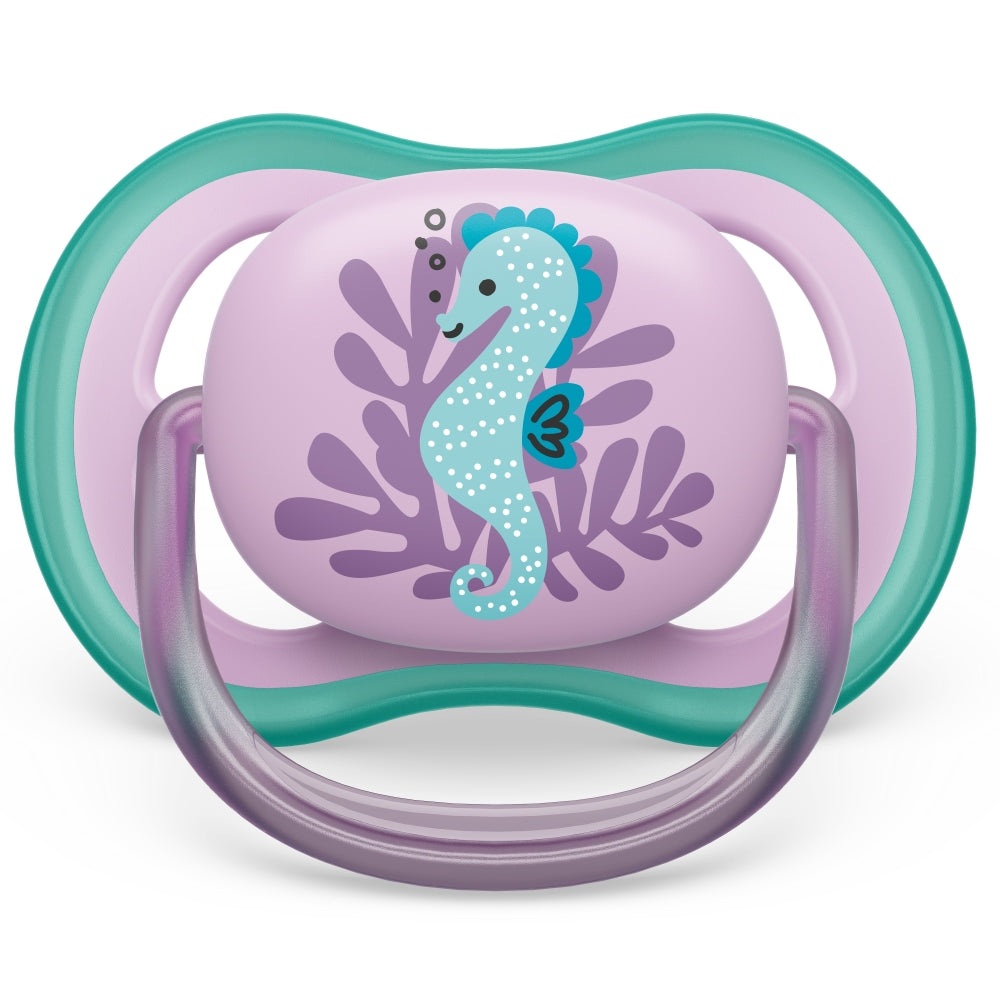 Chupo De Entretención Ultra Air Avent Caballo De Mar Violeta 6-18M+
