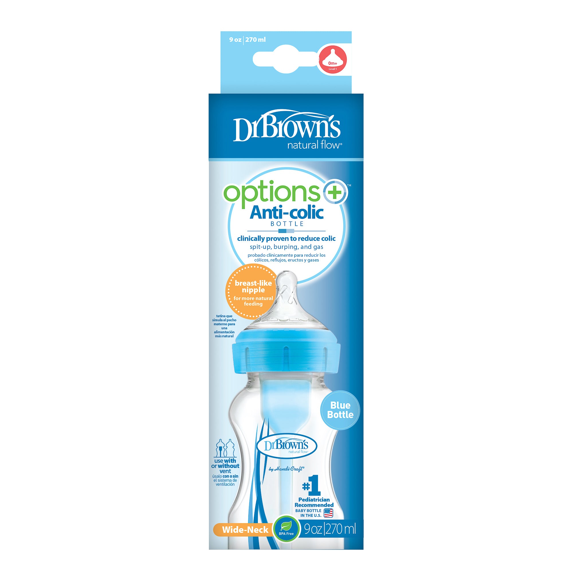 Tetero Boca Ancha 9 Oz  Options+ Azul