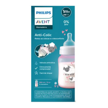 Tetero Válvula Anticólicos Avent 1 mes+ 9Oz Rosado Ovejas