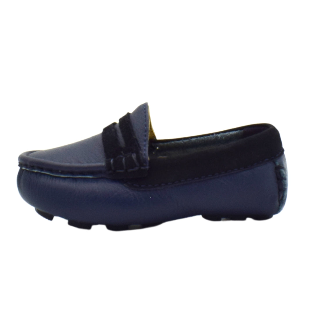 Zapato Mocasín En Cuero Color Azul Florida Jv Kids
