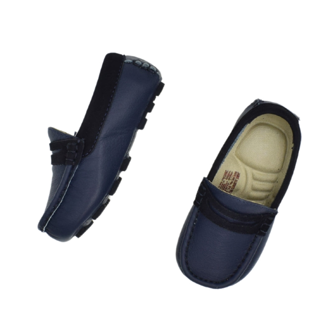 Zapato Mocasín En Cuero Color Azul Florida Jv Kids