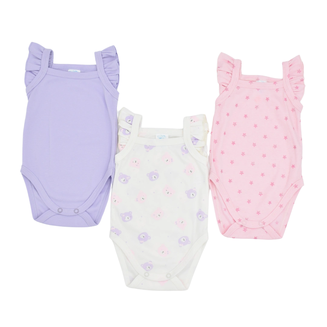 Set De Mameluco Tiras Con Boleros Estampadas Niña X3 Unidades