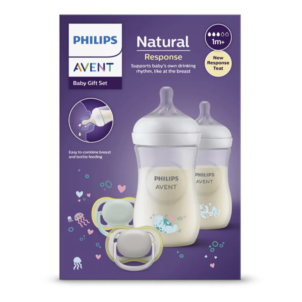 Set Teteros Natural Response Deco Avent 3.0 1 Mes+ 9oz Con Entretenedores
