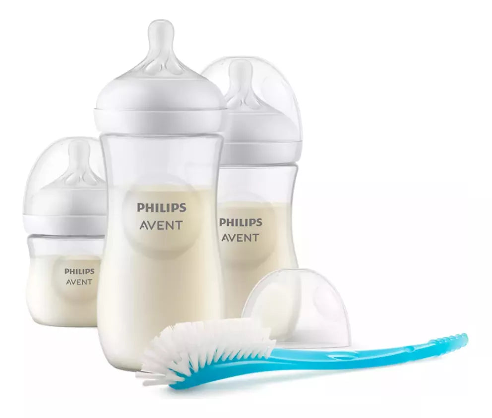 Set Teteros Natural  Avent + Cepillo 0 meses+ Traslúcidos