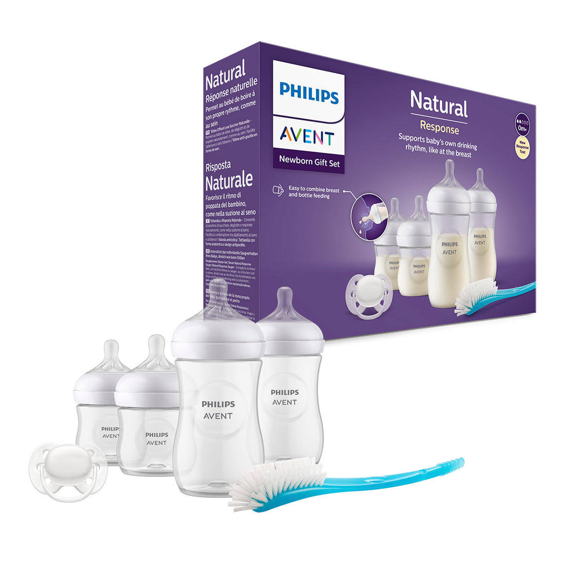 Set Teteros Natural Avent con Cepillo y entretenedor 0 meses+