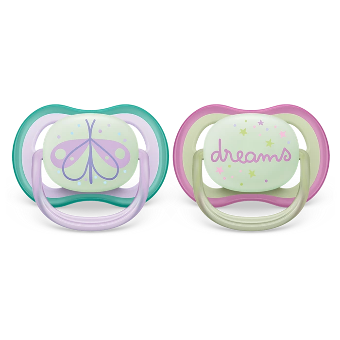Chupo De Entretención Ultra Air Avent Mariposa-Dreams Azul-Rosa Nighttime  0-6M+