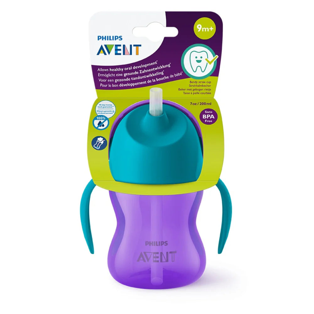 Vaso Pitillo Avent Niña 7oz  Violeta-Verde Liso