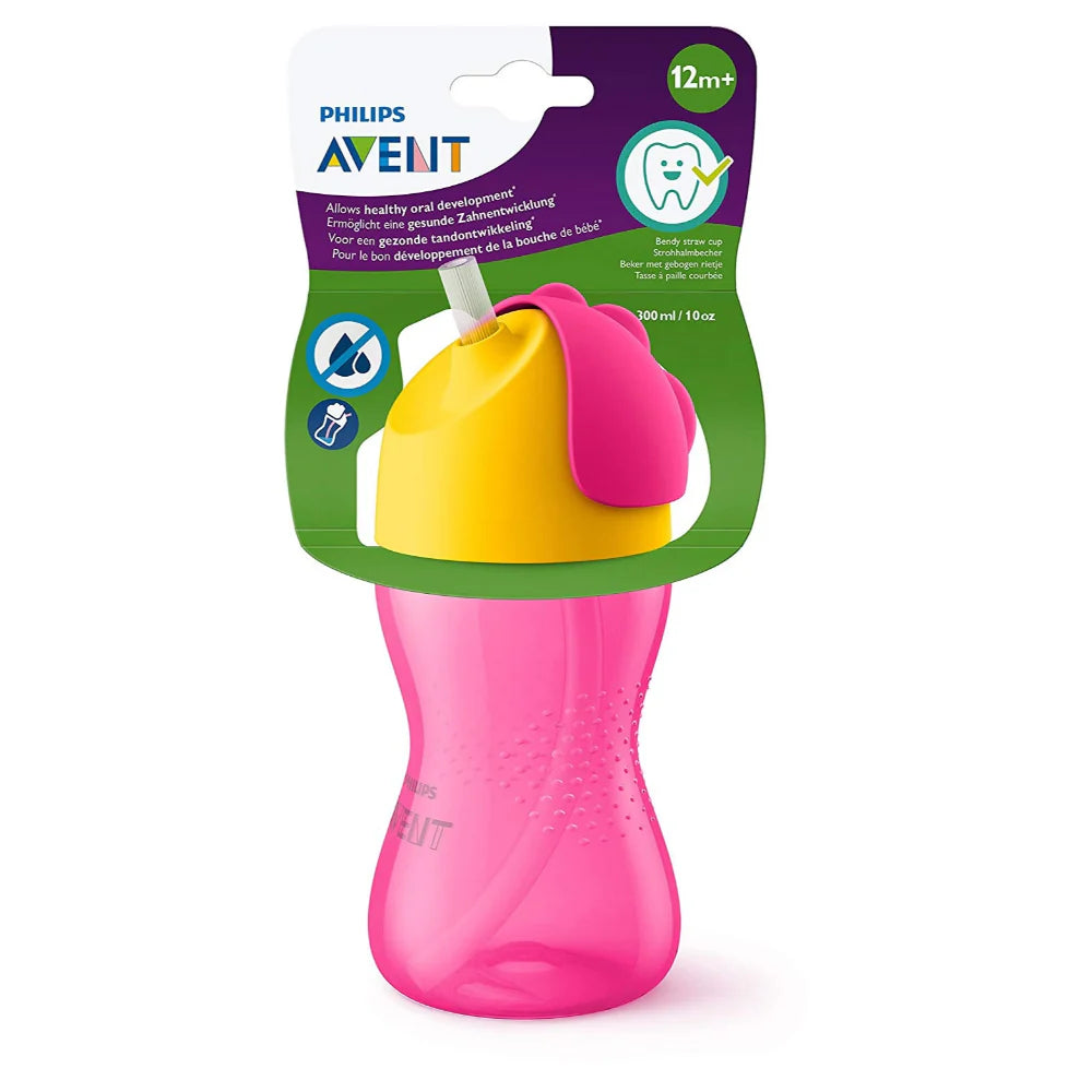 Vaso Pitillo Avent Niña  10oz Rosado-Amarillo Liso