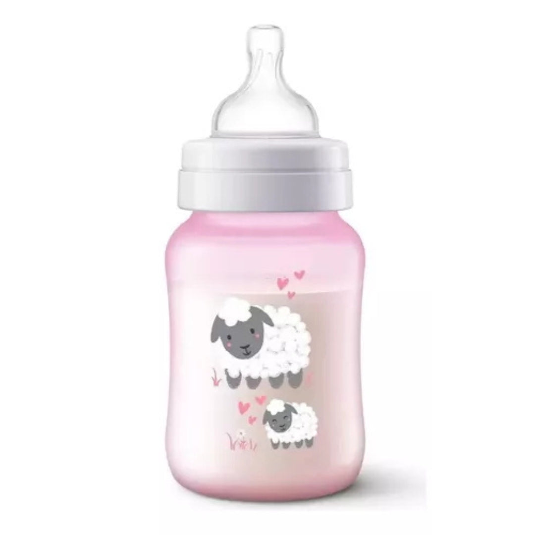 Tetero Válvula Anticólicos Avent 1 mes+ 9Oz Rosado Ovejas