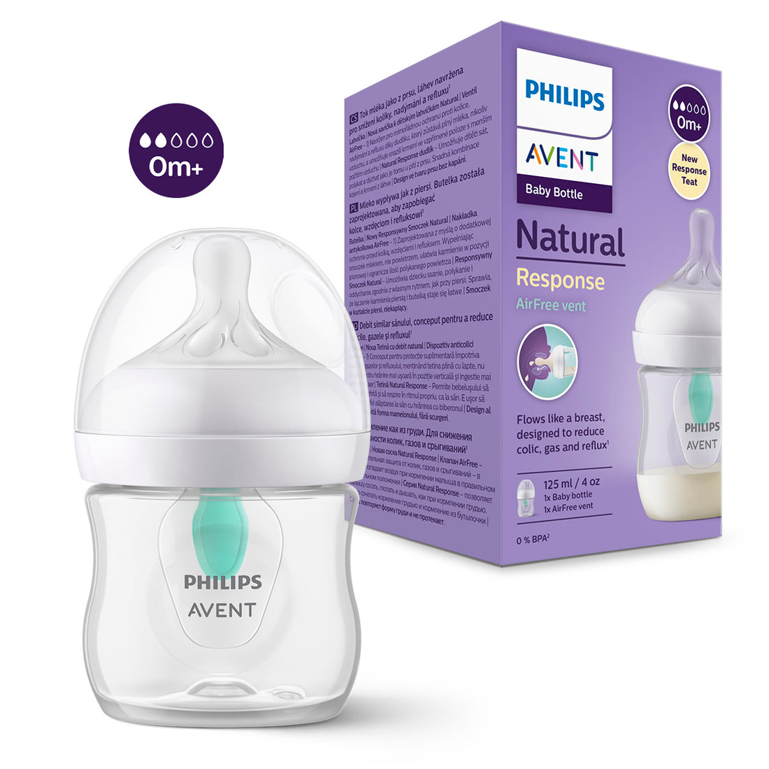 Tetero Natural Response Con Válvula Anticólicos Air Free Avent  0m+ 4oz Traslúcido