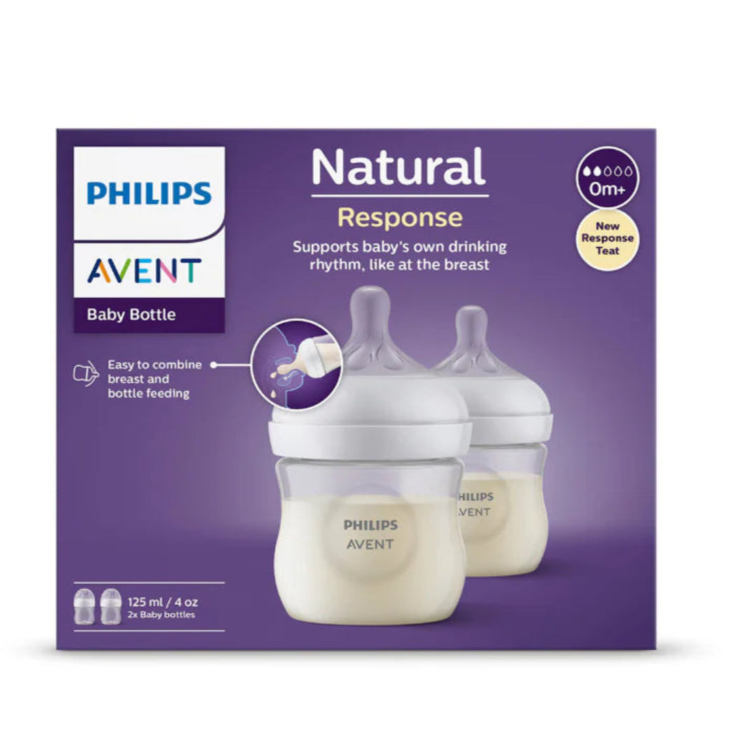 Duo Teteros Natural Response Avent 3.0  0 meses+ 4Oz Traslúcido
