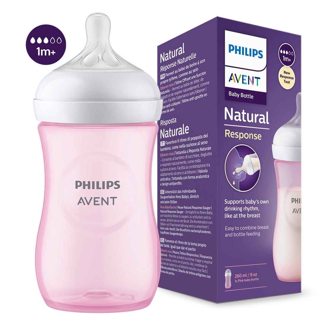 Tetero Natural Response Avent Philips 9oz 1 Mes+ Rosado