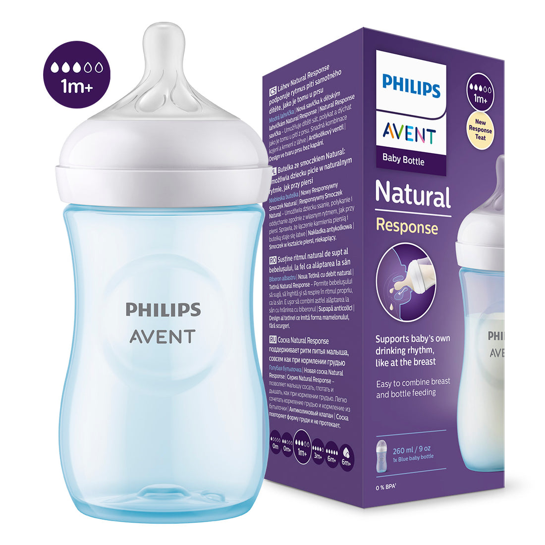 Tetero Natural Response Avent Philips 9oz 1 Mes+ Azul